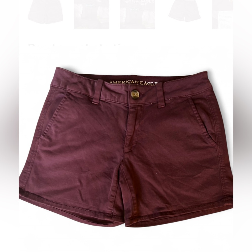 American Eagle Outfitters Chino Midi Shorts Burgundy Stretch Size 2 Women
